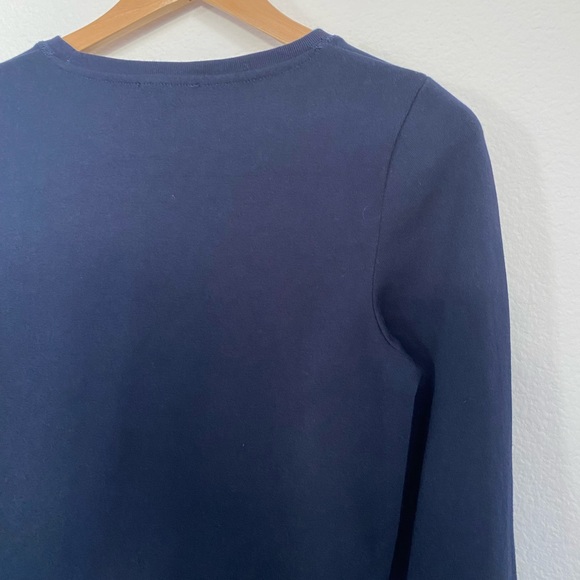 J. Crew • Navy Blue Tie Bell Shaped Long Sleeve Knit Blouse Top - Picture 13 of 16